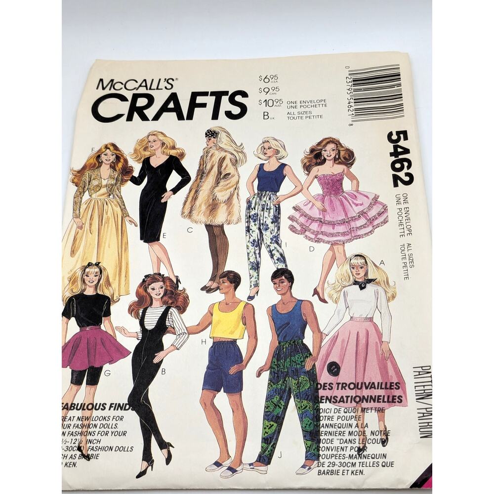 MCCALL'S Crafts Barbie & Ken Fashion Doll Clothes Pattern 5462 All Sizes UNCUT